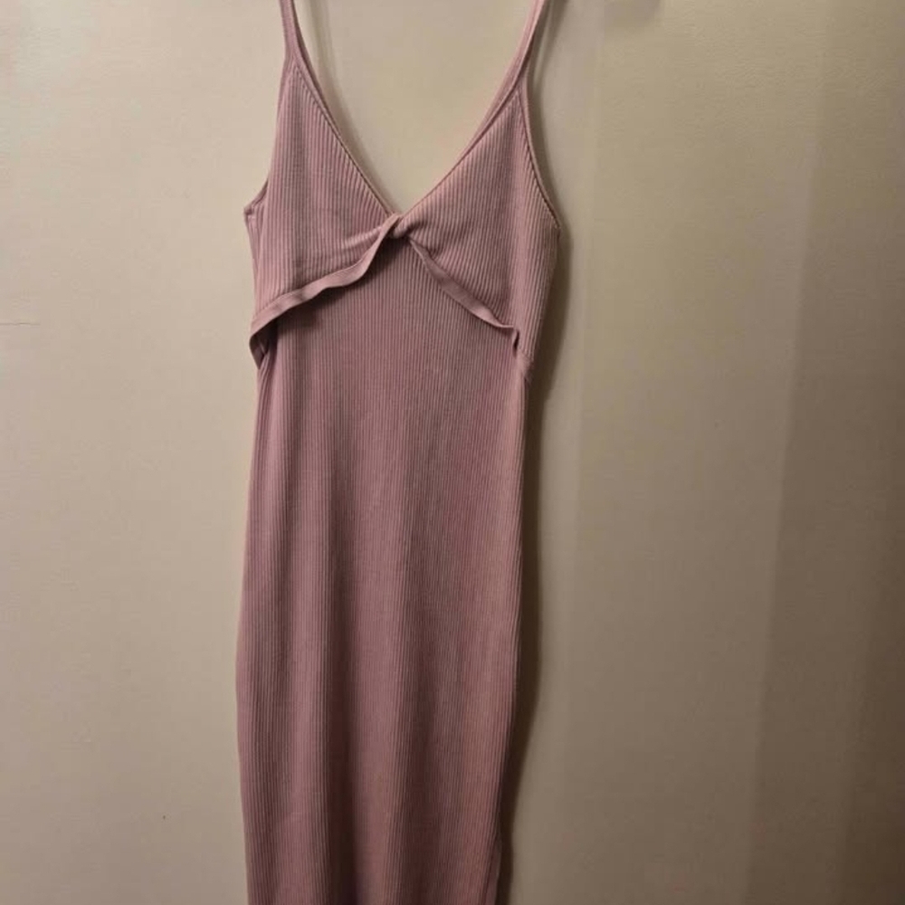 Abercrombie & Fitch Womens Twist Front Elevated Knit Desert Rose Midi Dress